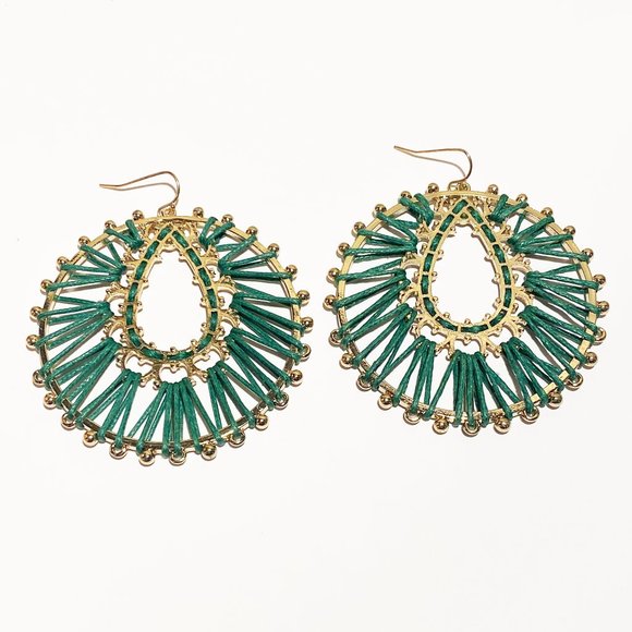 Green and Gold Statement Earrings - Picture 2 of 2